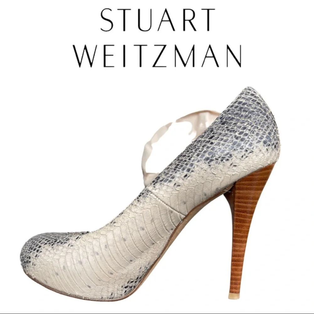 Stuart Weitzman Two Tone Python Embossed Leather Platform Pump 7.5 - Picture 3 of 10